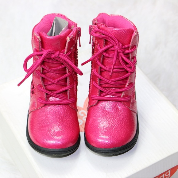 Girls Ragg Pink Sequin Leather Lace Up Side Zipper New Boots Shoes Size 22 US 6 - Picture 6 of 10